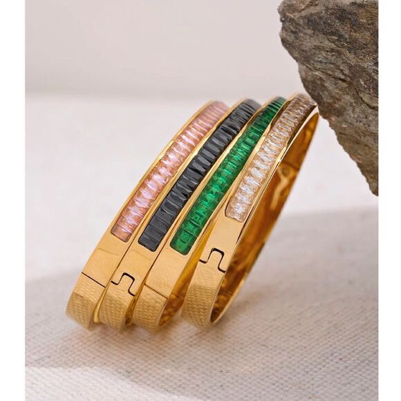 #40 Black Zircon Cuff Bangle Bracelet - Picture 4 of 8